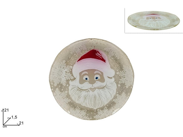 Πιάτο Γυάλινο Χριστουγεννιάτικο με Σχέδιο Πρόσωπο Άγιου Βασίλη 21cm