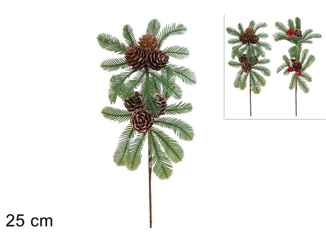 Κλαδί Χριστουγεννιάτικο Plastic Πράσινο με Κουκουνάρια 25cm