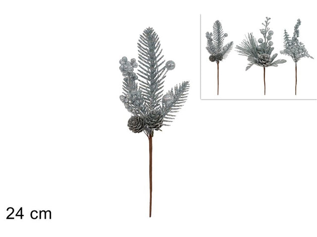 Κλαδί Χριστουγεννιάτικο Ασημί με Γκλίτερ 24cm