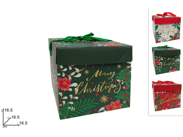Χριστουγεννιάτικο Κουτί Δώρου Χάρτινο 16.5x16.5x16.5cm