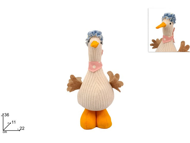 Πάπια Υφασμάτινη Όρθια 36cm Κρέμ με Πουά Καπέλο