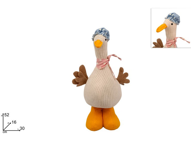 Πάπια Υφασμάτινη Όρθια 52cm Κρέμ με Πουά Καπέλο