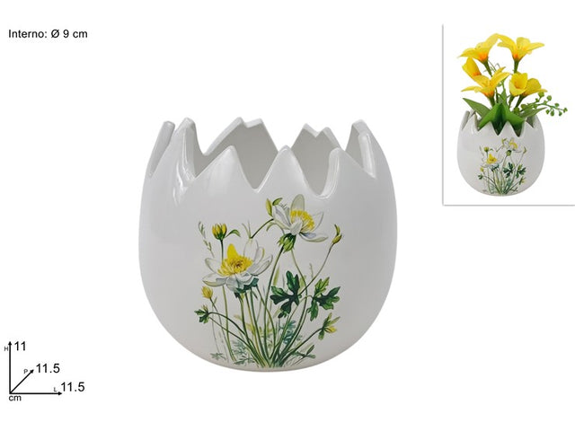 Αυγοθήκη Κεραμική 9cm Λευκό Χρώμα με Σχέδιο Λουλούδια