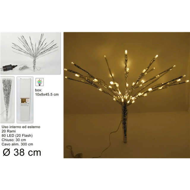 80Led (20 flash) Φωτιζόμενο Χριστουγεννιάτικο Κλαδί 38cm Θερμό Φως Καλώδιο 300cm Welkhome