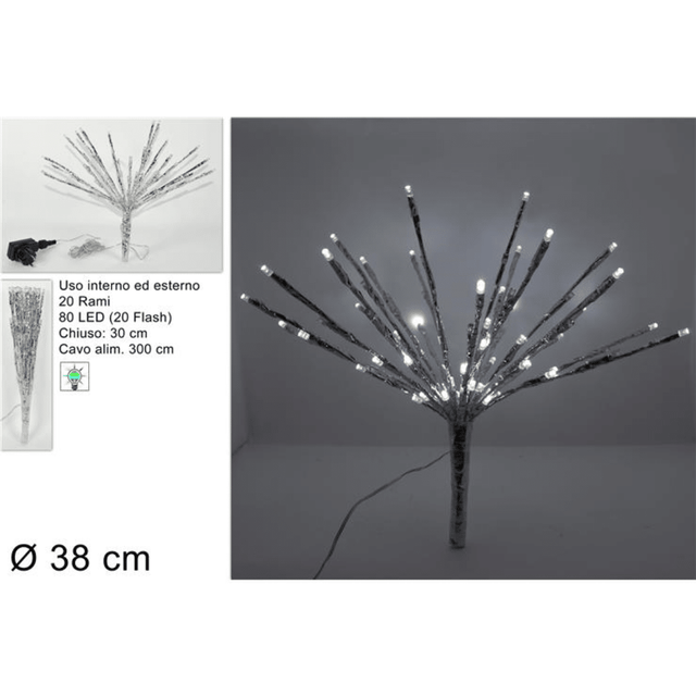 80Led (20 flash) Φωτιζόμενο Χριστουγεννιάτικο Κλαδί 38cm Λευκό Φως Καλώδιο 300cm Welkhome