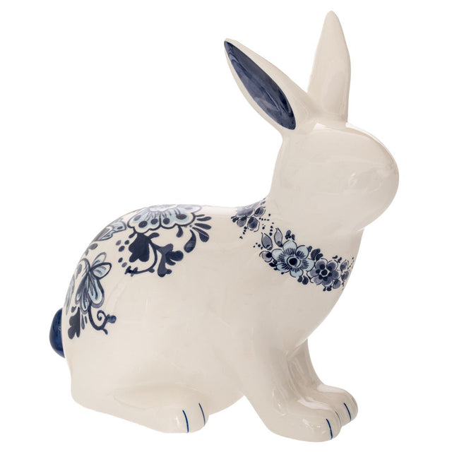 Λαγός Διακοσμητικός Κεραμικός Με Μπλέ Λουλούδια 17.5x10x19cm