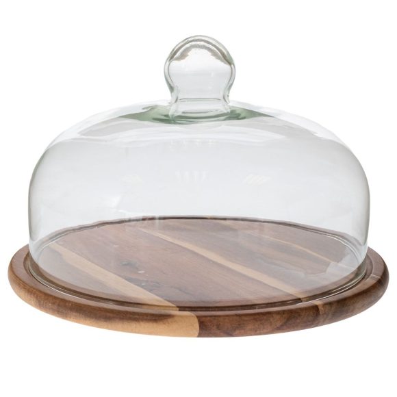 Δίσκος Σερβιρίσματος Ξύλινος Στρόγγυλος με Γυάλινο Καπάκι Φ29x21cm