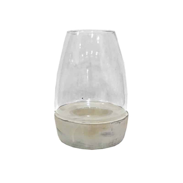 Κηροπήγιο Πέτρινο Εκρού με Γυαλί Φ17x25cm