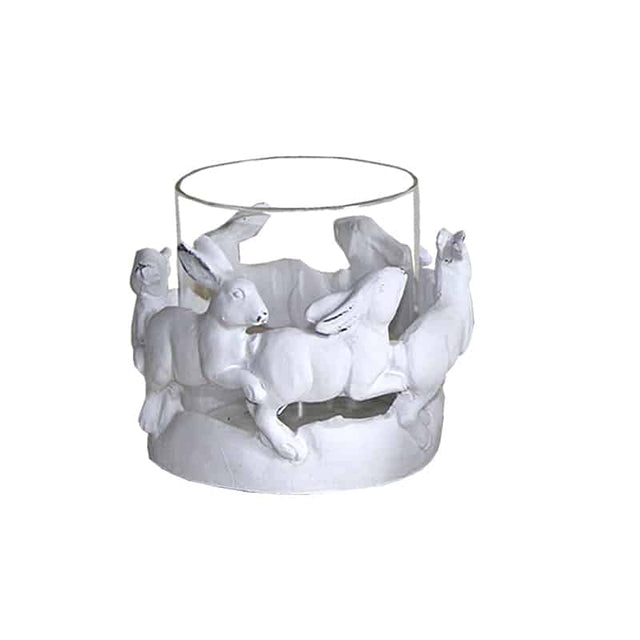 Κηροπήγιο Διακοσμητικό με Λαγουδάκια Κεραμικό Λευκό Φ16,5x13,5cm