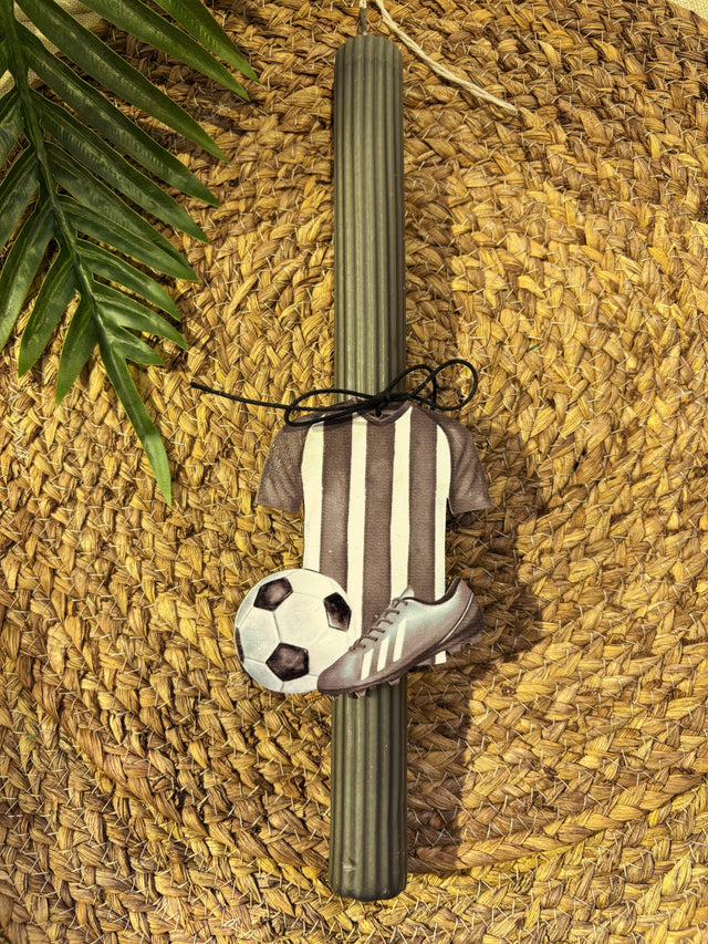 Πασχαλινή Λαμπάδα 30cm Γκρι με Ξύλινο Διακοσμητικό Φανέλα