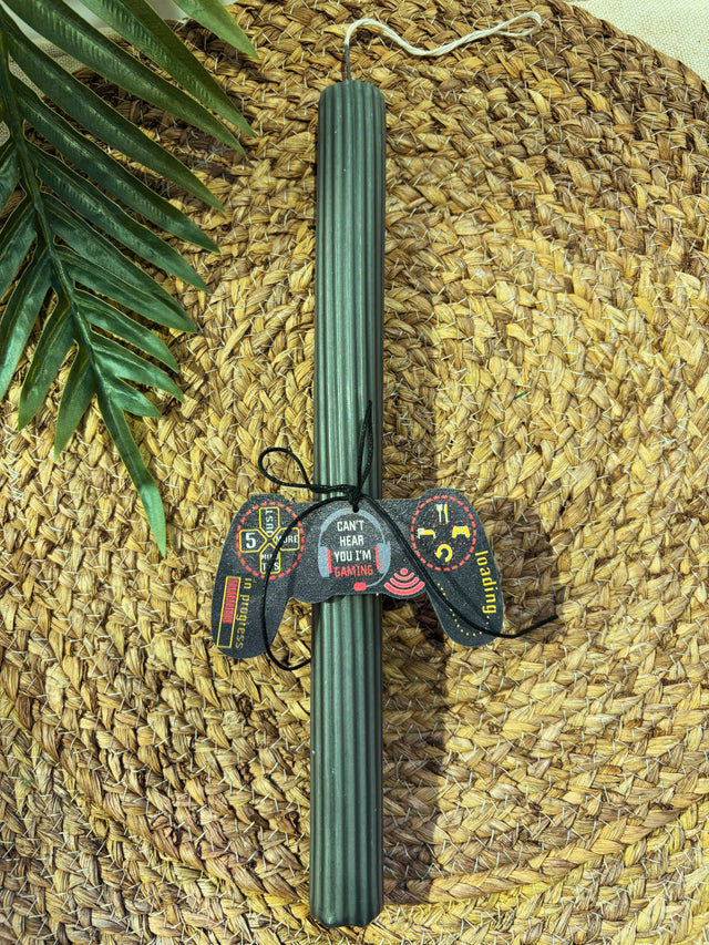 Πασχαλινή Λαμπάδα 30cm Γκρι με Ξύλινο Διακοσμητικό PlayStation