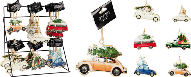 Κρεμαστό Στολίδι Χριστουγεννιάτικο Αμάξι Μεταλλικό 10cm