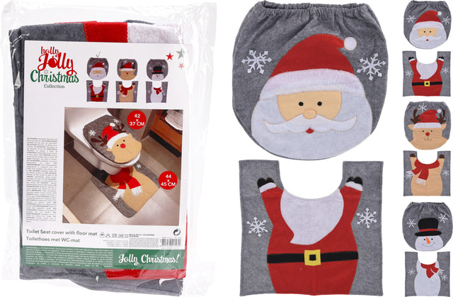 Χριστουγεννιάτικο Σετ 2/τεμ Κάλυμμα για Καπάκι Τουαλέτας 42x37cm & Πατάκι 44x45cm Γκρί