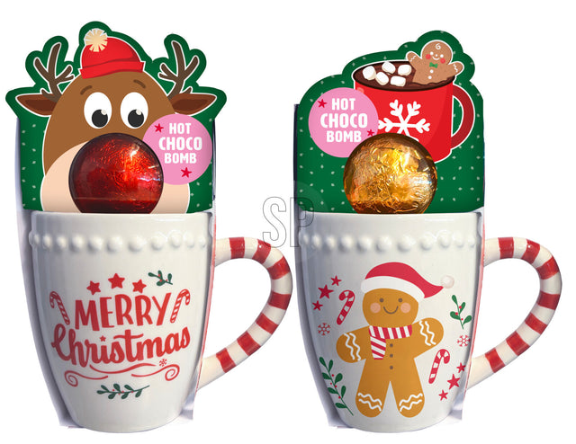 Κούπα Χριστουγεννιατικη Ποσελάνινη με Choco Bomb και Ζαχαρωτά