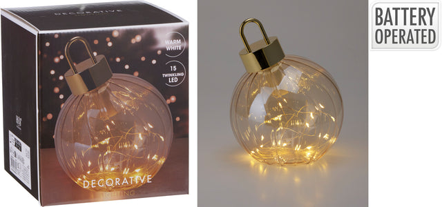 Χριστουγεννιάτικη Μπάλα Διακοσμητική Διάφανη με Led Μπαταρίας 15cm