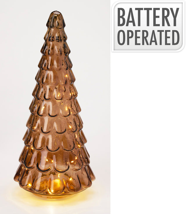 Δέντρο Επιτραπέζιο Γυάλινο Καφέ με LED Μπαταρίας 40cm