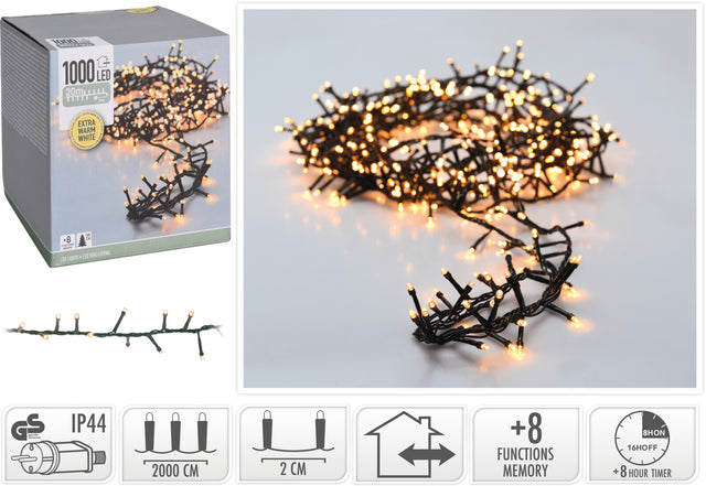 1000 Led Χριστουγεννιάτικα Φωτάκια Snake Θερμό Φώς Πράσινο Καλώδιο 20m με Πρόγραμμα