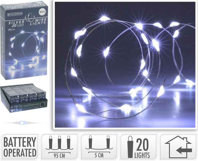 20 Led Χριστουγεννιάτικα Φωτάκια Μπαταρίας Λευκό Φώς Copper Καλώδιο Σύρμα 95cm