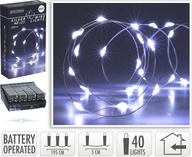 40 Led Χριστουγεννιάτικα Φωτάκια Μπαταρίας Λευκό Φώς Copper Καλώδιο Σύρμα 1.95m