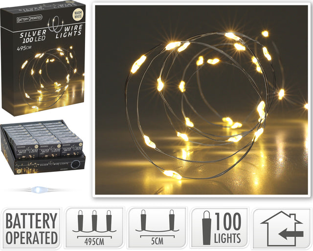 100 Led Χριστουγεννιάτικα Φωτάκια Μπαταρίας Θερμό Λευκό Φώς Copper Καλώδιο Σύρμα 4.95m