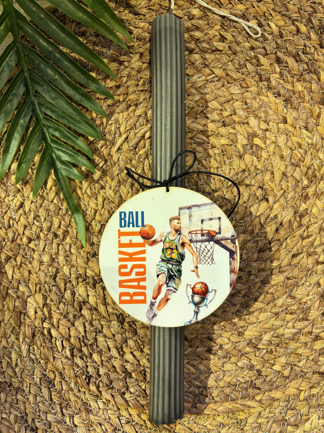 Πασχαλινή Λαμπάδα 30cm Γκρι με Ξύλινο Διακοσμητικό Basket