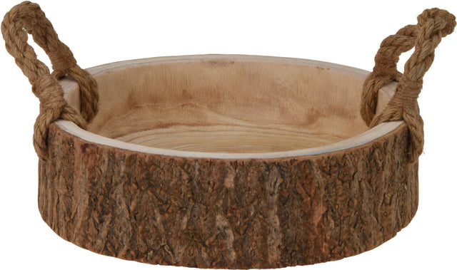 Ξύλινος Δίσκος Στρόγγυλος Βαθύς με Χερούλι 32CM