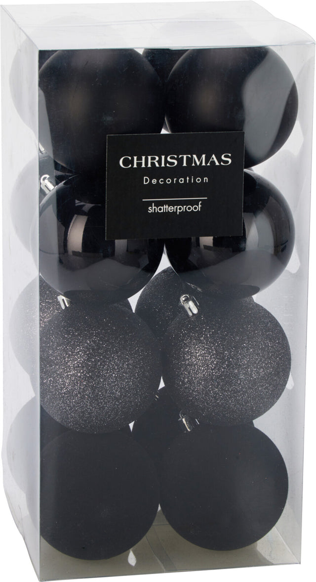 Μπάλα Χριστουγεννιάτικη Σετ 16/τεμ 8cm Μαύρη Πλαστική