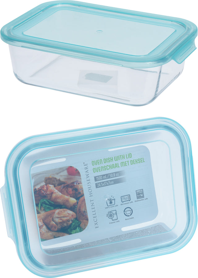 Φαγητοδοχείο Γυάλινο με Καπάκι Ασφαλείας 1500ml 25x17x7cm