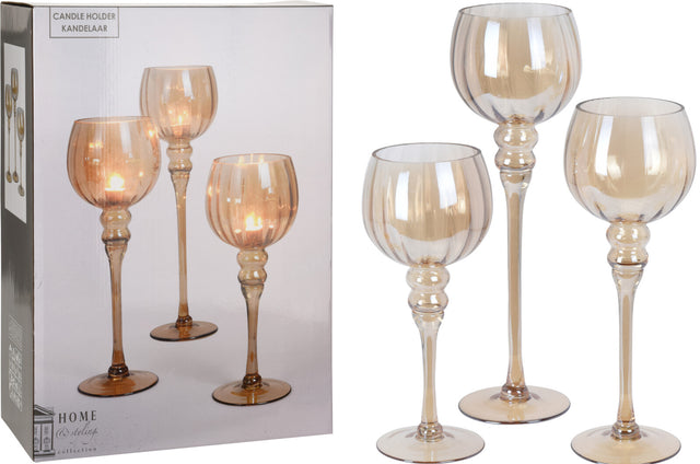Κηροπήγια Κολωνάτα Σετ 3/τεμ Γυάλινα
