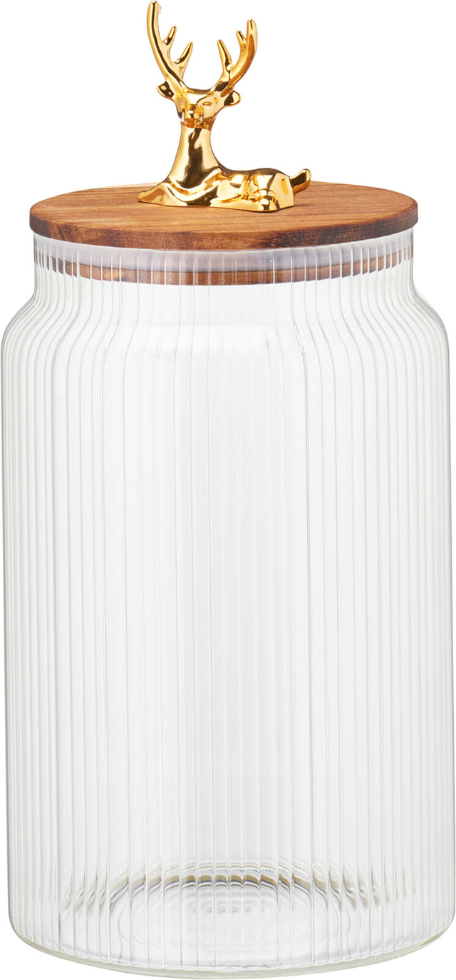 Χριστουγεννιάτικο Βάζο Αποθήκευσης Γυάλινο Διάφανο Με Καπάκι Χρυσό Τάρανδο 1600ml