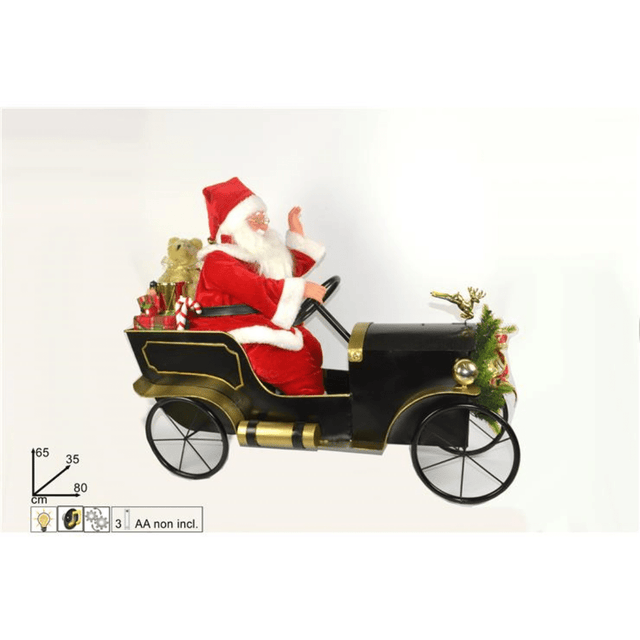 Άγιος Βασίλης Φωτιζόμενος με Μουσική σε Μεταλλικό Αυτοκίνητο Μπαταρίας 65x35x80cm Welkhome