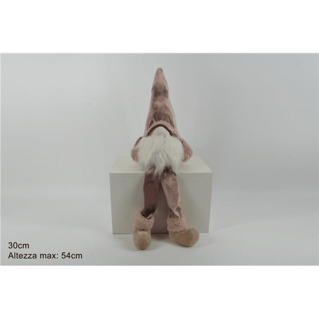 Νάνος Χριστουγεννιάτικος Καθιστός Βελούδινος Ρόζ 30cm Welkhome