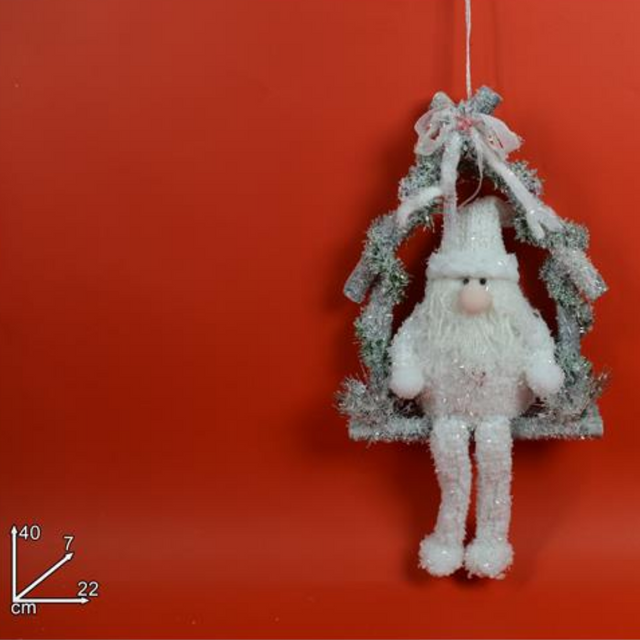 Άγιος Βασίλης Κρεμαστός Γούνινος 40cm Χρώμα Λευκό Welkhome