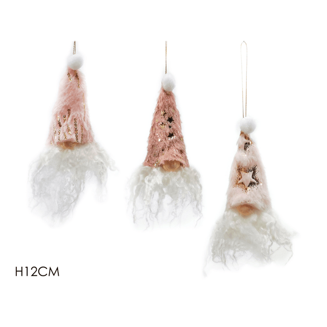 Άγιος Βασίλης Κρεμαστός Γούνινος με Ροζ Σκούφο 12cm Vesti Casa