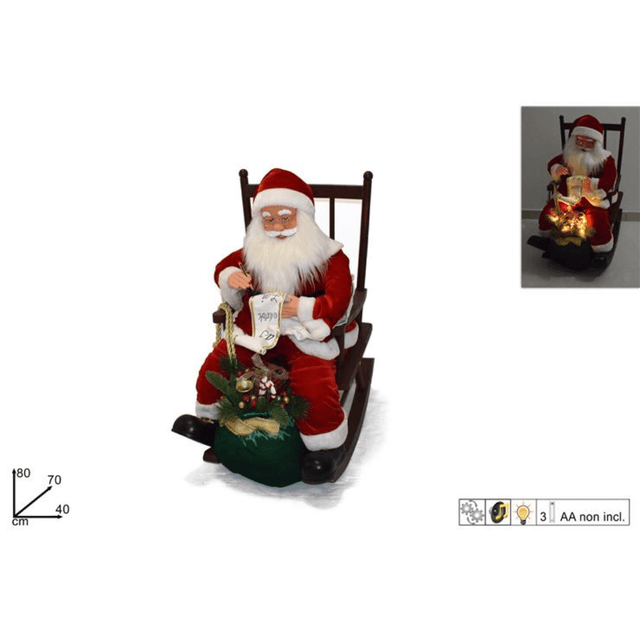 Άγιος Βασίλης Φωτιζόμενος με Μουσική Πλαστικός σε Κουνιστή Καρέκλα Μπαταρίας 80x70x40cm Welkhome
