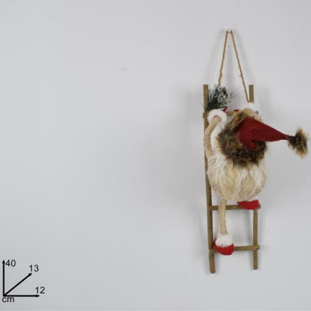 Άγιος Βασίλης Υφασμάτινος Πάνω Σε Ξύλινη Σκάλα 40cm Welkhome