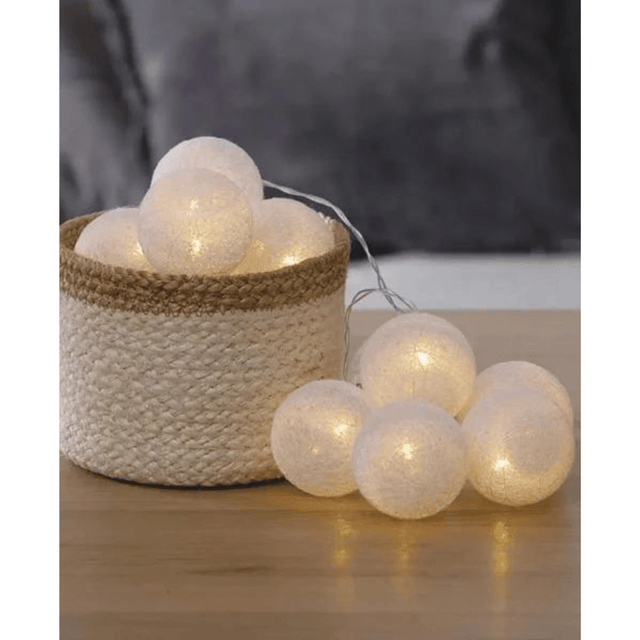 Γιρλάντα Διακοσμητική με LED Φωτάκια Μπαταρίας με 10 Χνουδωτές Λευκές Μπάλες 2m Welkhome