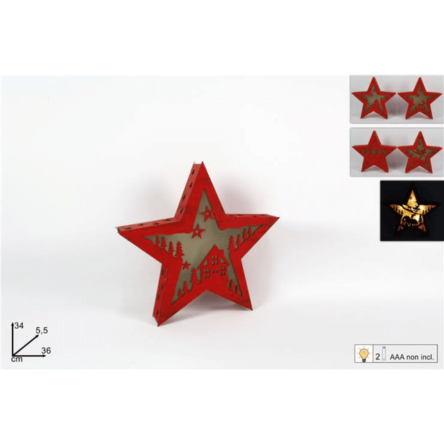 Αστέρι Διακοσμητικό Ξύλινο Φωτιζόμενο Με Μπαταρία Κόκκινο 34x5.5x36cm welkhome