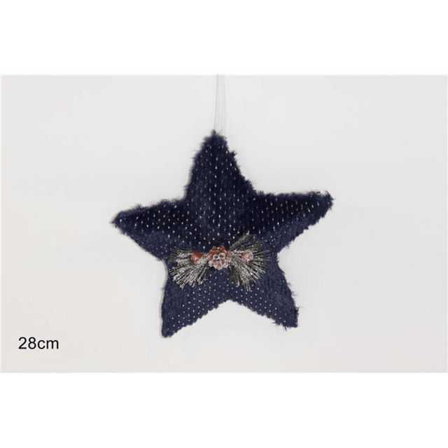 Αστέρι Χνουδωτό Κρεμαστό Χριστουγεννιάτικο Μπλέ 28cm Welkhome