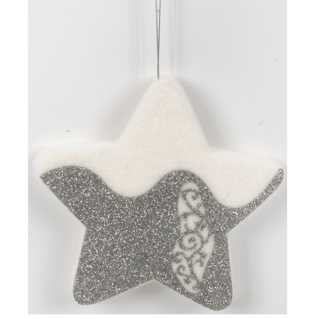 Αστέρι Χριστουγεννιάτικο Κρεμαστό Στολίδι 14cm Γούνινο Λευκό/Ασημί welkhome