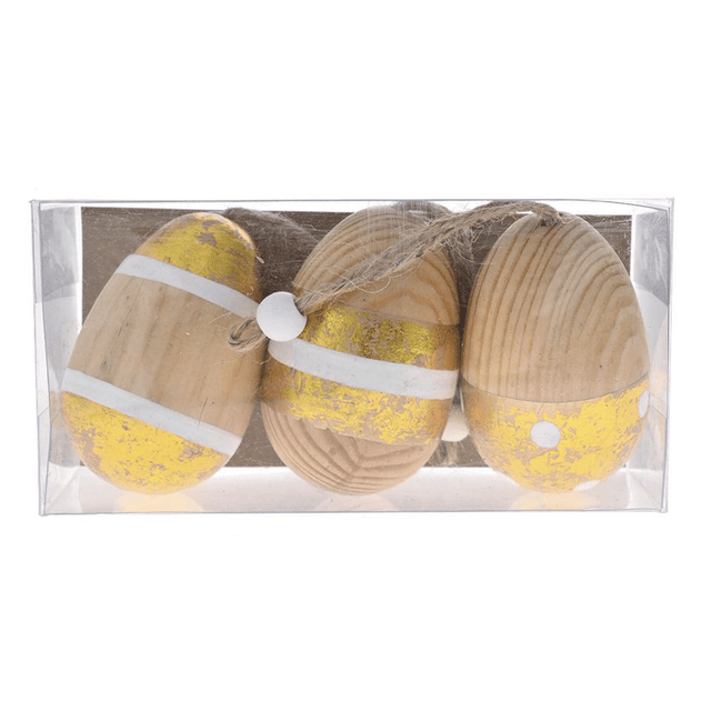 Αυγά Χρυσά Σετ 3τμχ Ξύλινα Κρεμαστά 6x4cm ILIADIS S.A. 77230