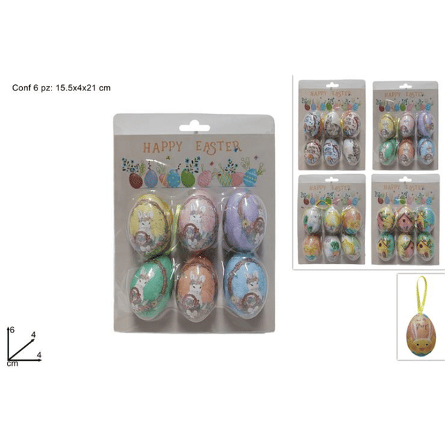 Αυγά Παστέλ Χρώματα Σετ 6τμχ με Σχέδιο Λαγό Πλαστικά 6cm Welkhome