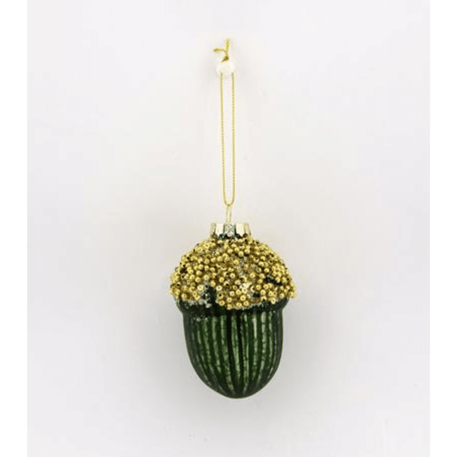 Βελανίδι Χριστουγεννιάτικο Στολίδι Γυάλινο Πράσινο 8cm Welkhome