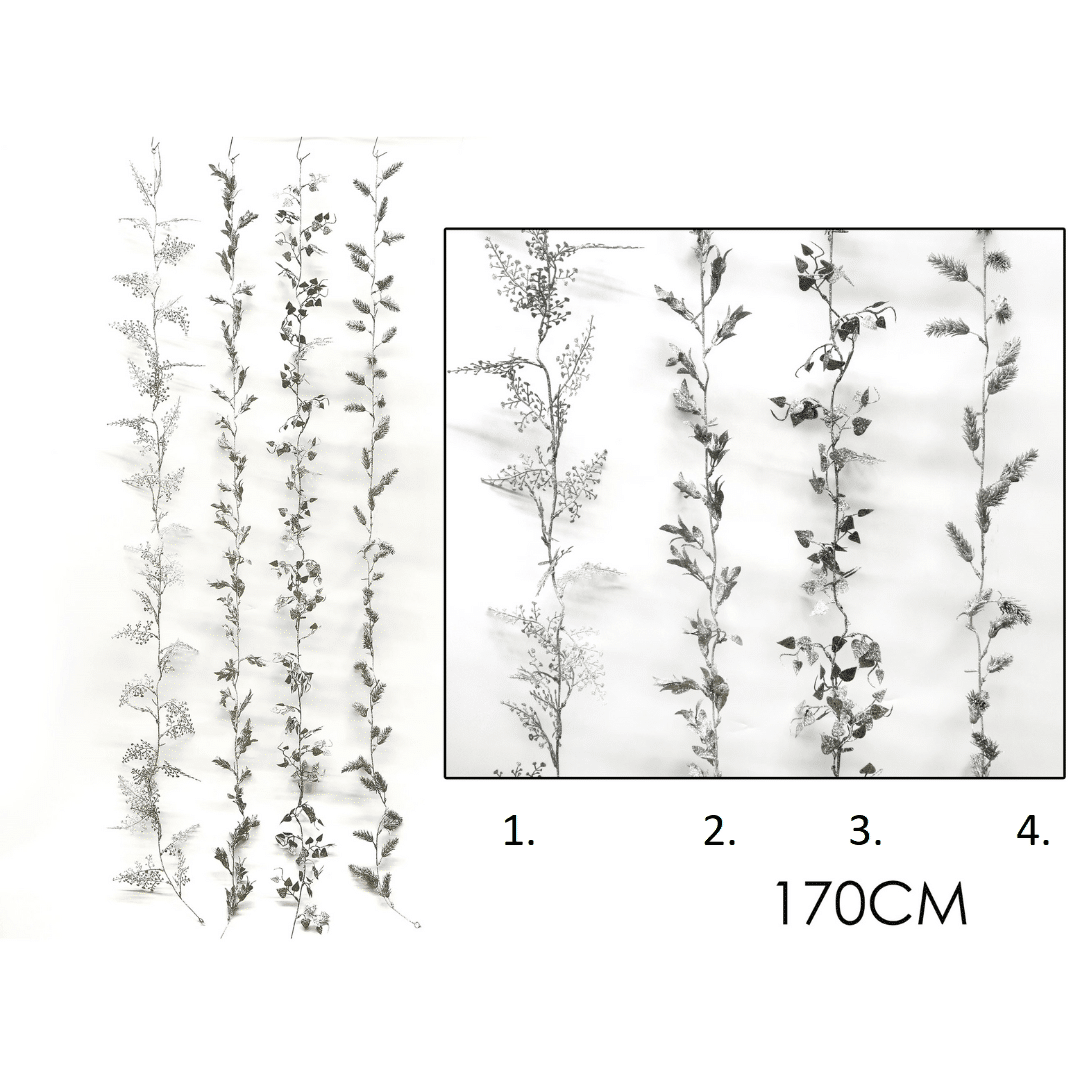 Γιρλάντα Χριστουγεννιάτικη Διακοσμητική με Φύλλα Γκλίτερ Ασημί 170cm Vesti Casa