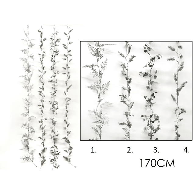 Γιρλάντα Χριστουγεννιάτικη Διακοσμητική με Φύλλα Γκλίτερ Ασημί 170cm Vesti Casa