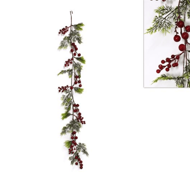 Γιρλάντα Χριστουγεννιάτικη με Κόκκινα Γκί και Κουκουνάρια 120cm Welkhome