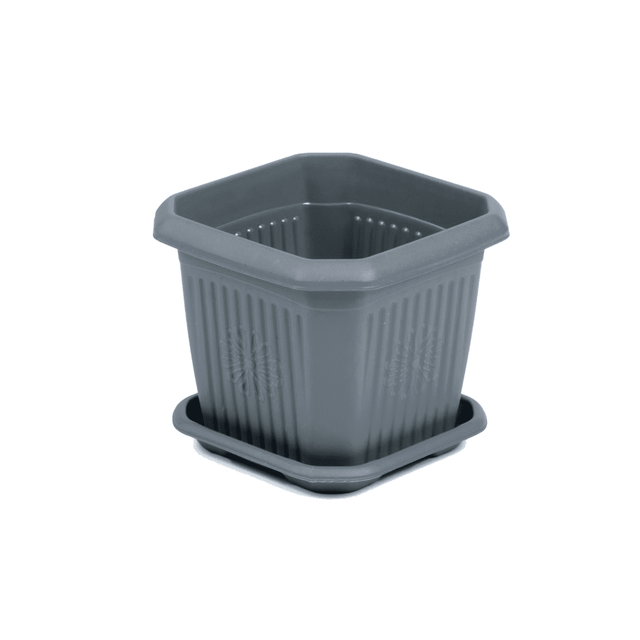 Γλάστρα Πλαστική με Πιάτο Τετράγωνη σε Ανθρακί Χρώμα No4 19x18cm TnS 32-800-1749