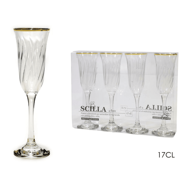 Ποτήρια Γυάλινα Σετ 4τμχ Διάφανο με Χρυσό 170ml Κολωνάτο General Trade