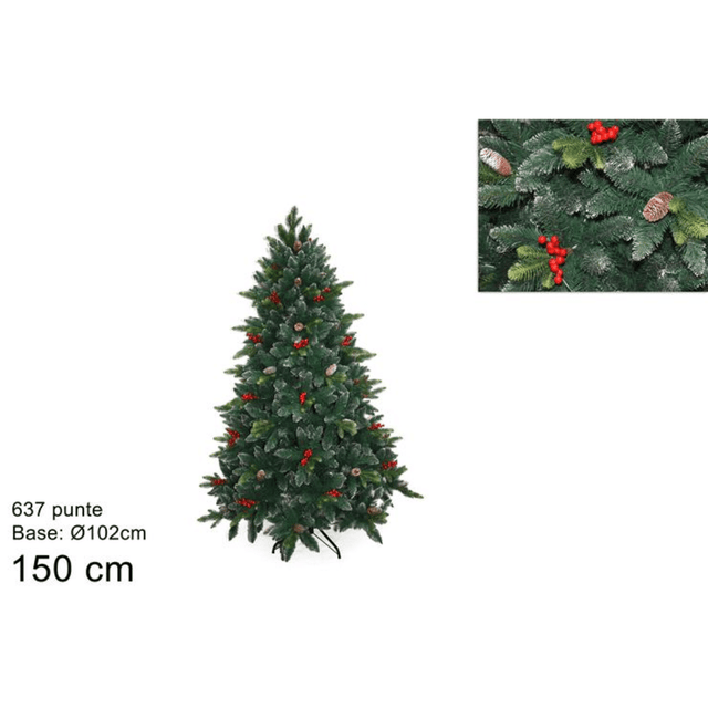 Δέντρο Πράσινο Χριστουγεννιάτικο 150cm με Κόκκινα Γκί Welkhome