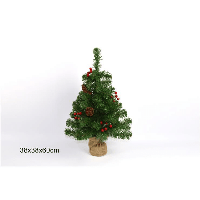 Δέντρο Χριστουγεννιάτικο με Βάση Σακί Πράσινο 60cm Με Γκι και Κουκουνάρια Welkhome